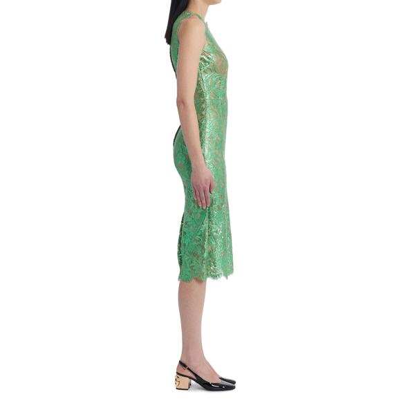 Dolce & Gabbana Semi Sheer Metallic Coated Lace Sleeveless Midi Dress 44 L - Picture 3 of 12